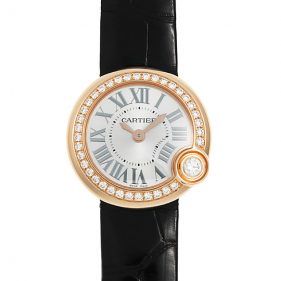 カルティエ バロン ブラン 26MM シルバー ベゼルダイヤモンド PG/革ベルト クォーツ WJBL0006